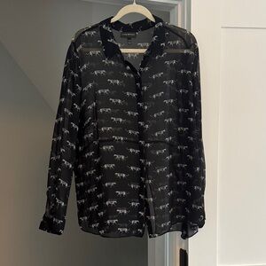 Black Sheer Shirt with Tigers